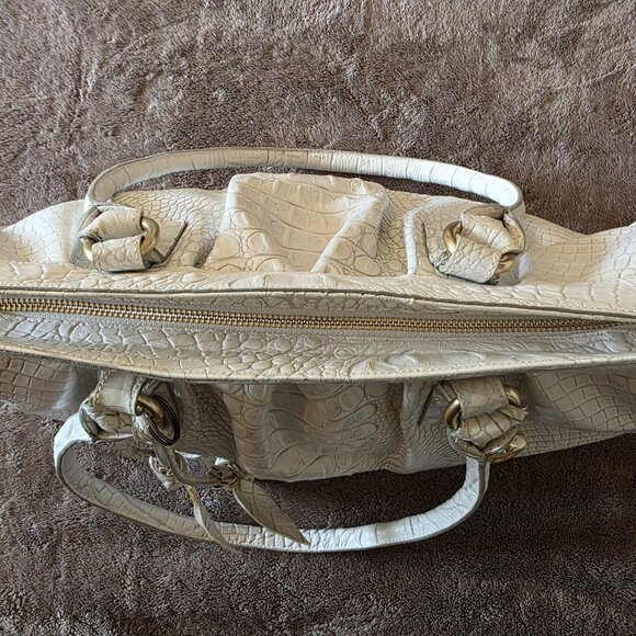 BRAHMIN Eloise Roses Large Shoulder Bag White Croc Leather Purse Vintage Rare - Picture 11 of 16
